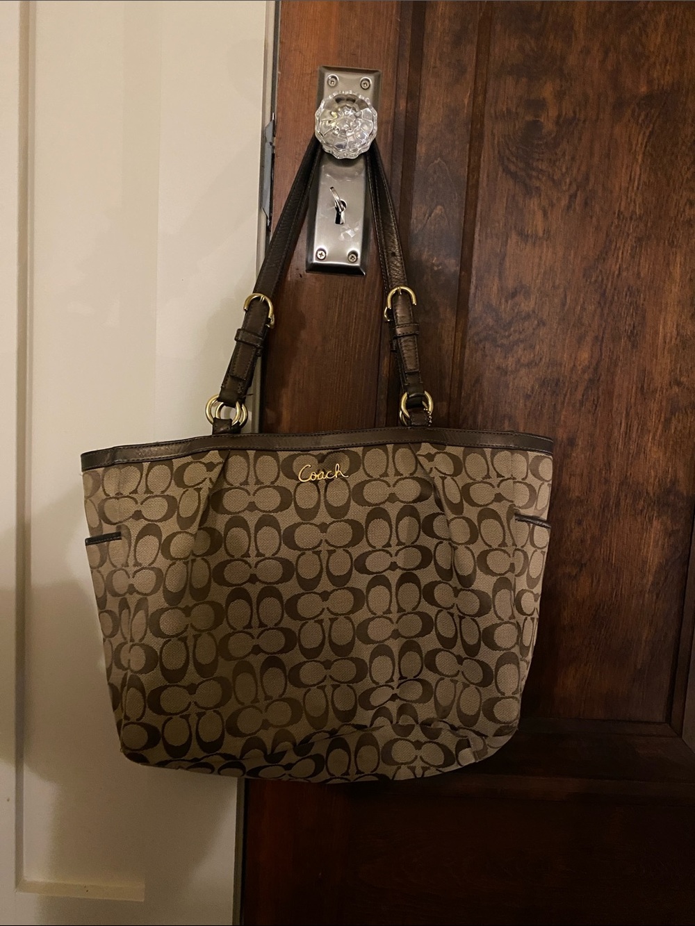 Coach Signature Monogram Tote Brown